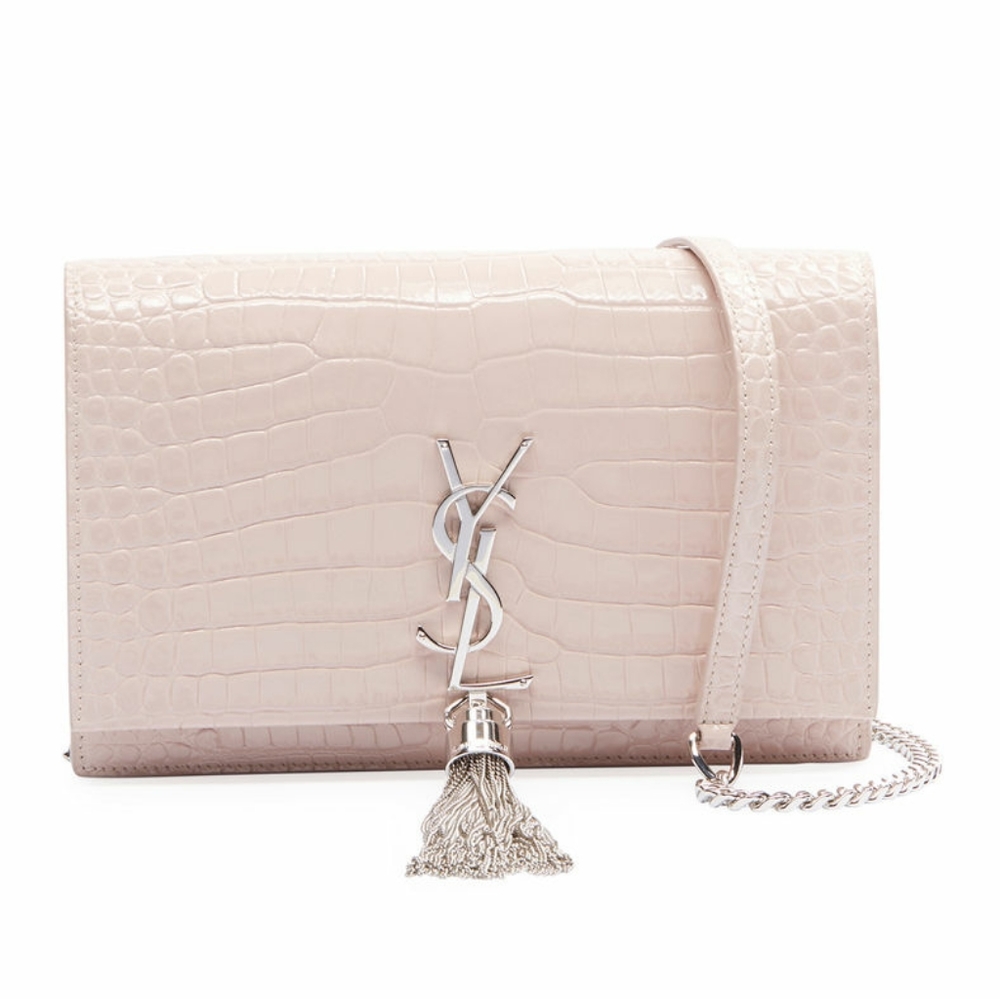 Yves Saint Laurent Croc Kate Bag with Tassel Pink